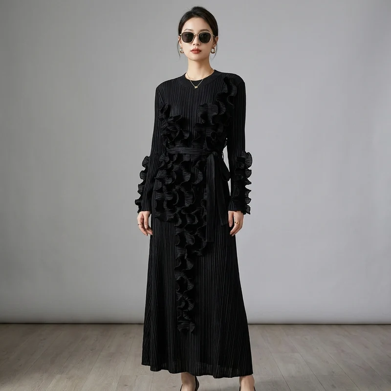 Robe Longue Plissée Noire
