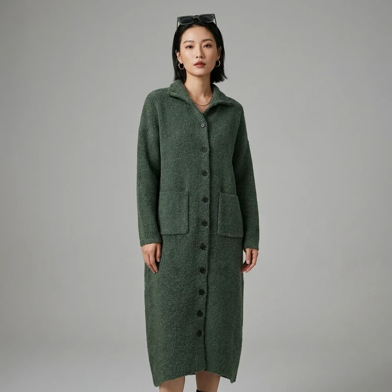 Robe Maille Col Rabattu Vert