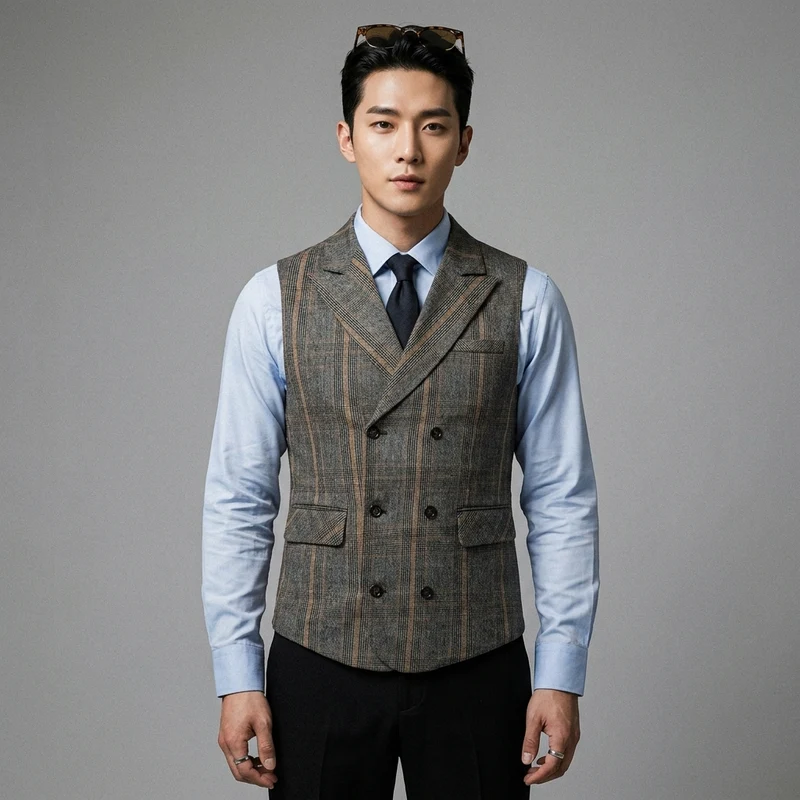 Gilet Carreaux Double Boutonnage