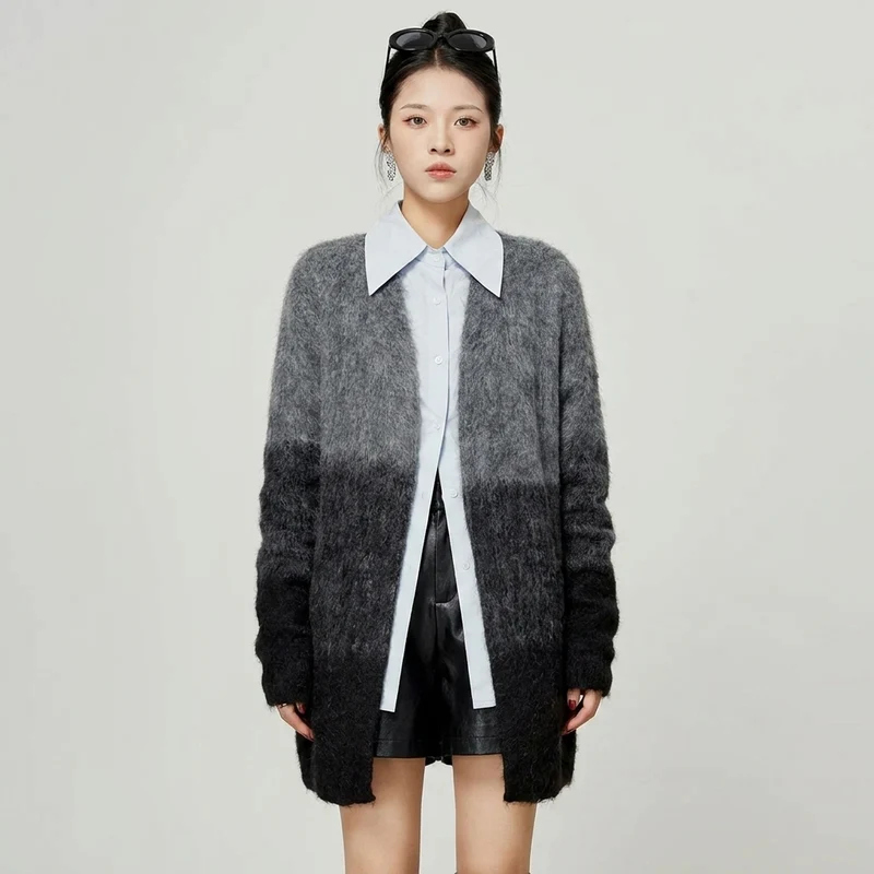 Cardigan Tricoté Dégradé Oversize