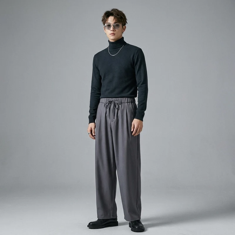 Hanging casual pants with elastic waistband and loose fitting trousers for men