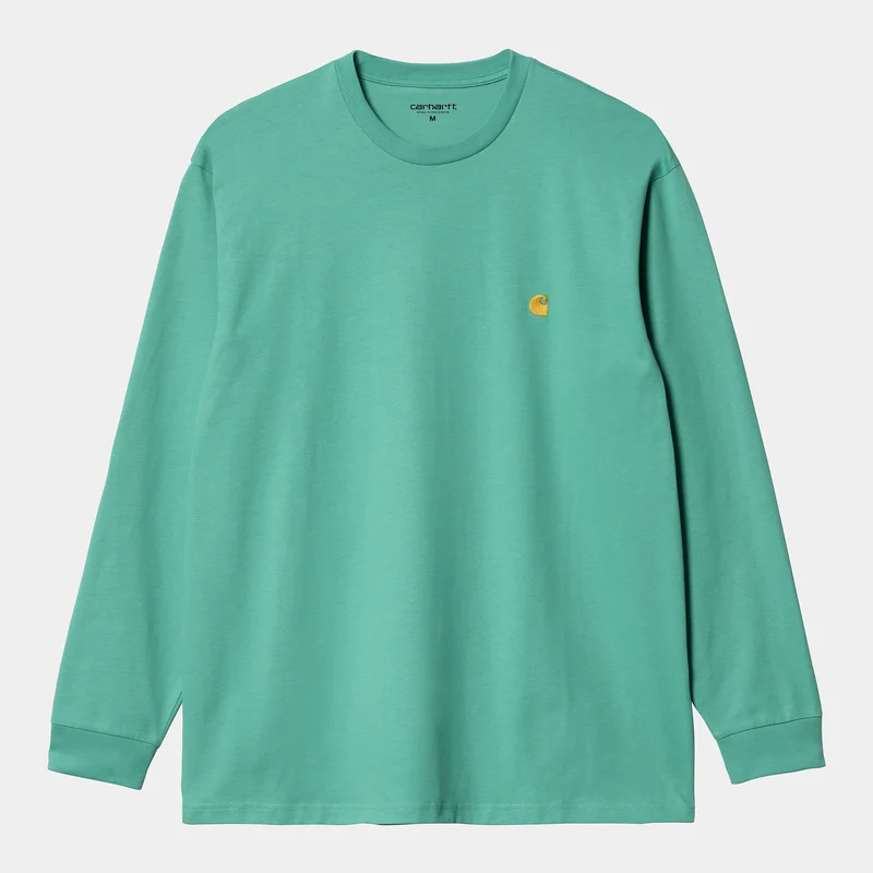 Carhartt WIP Chase långärmad t-shirt för män - Aqua Green