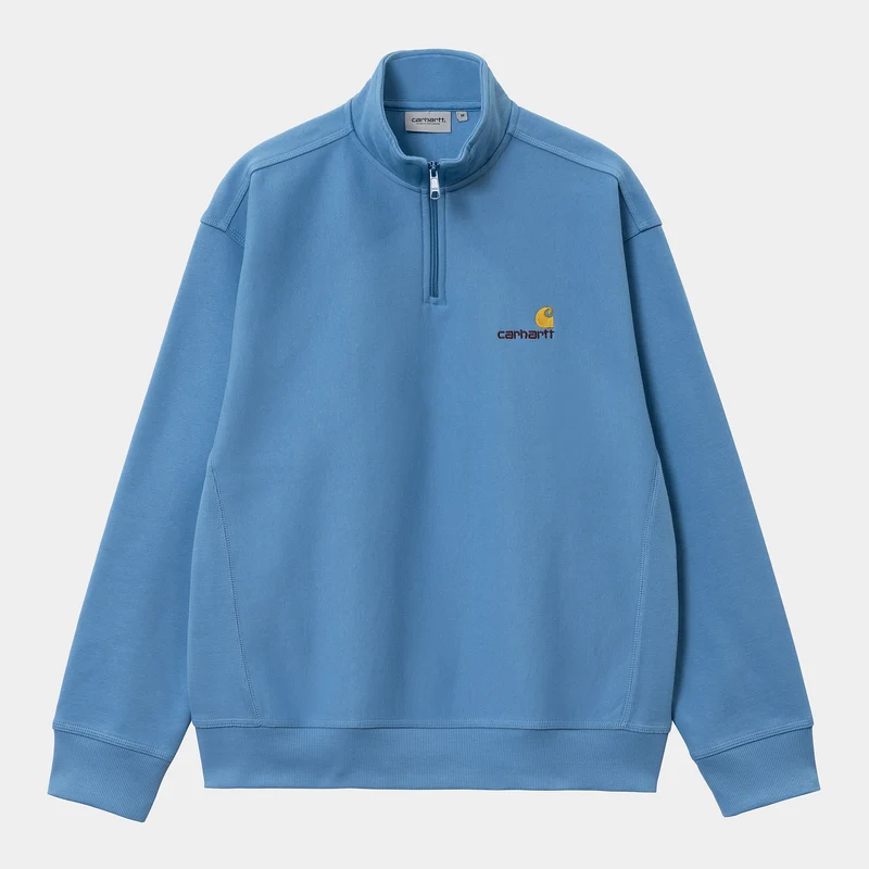 Carhartt WIP Herr Halv dragkedja American Script Träningströja - Pool