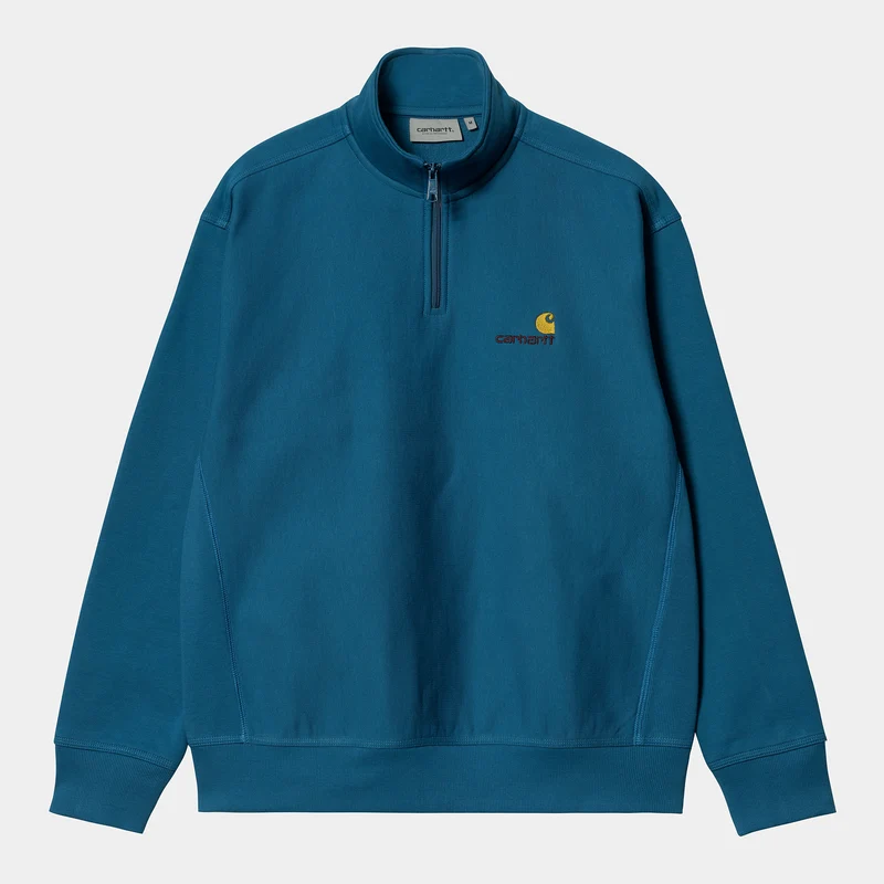 Carhartt WIP Herr Halv dragkedja American Script Träningströja - Amalfi