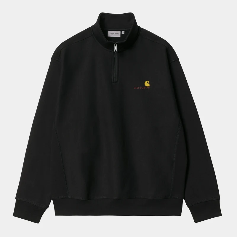 Carhartt WIP Herr Halv dragkedja American Script Sweat Top - Svart