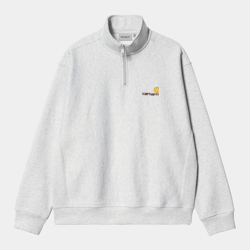 Carhartt WIP Herr Halv dragkedja American Script Sweat Top - Ash Heather