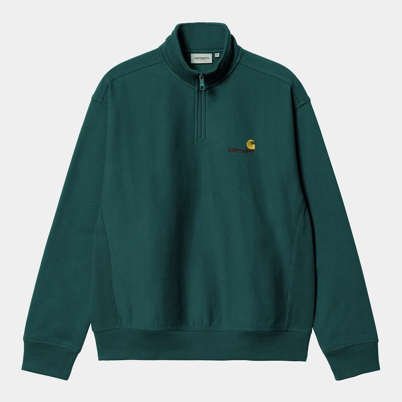 Carhartt WIP Herr Halv dragkedja American Script Träningströja - Botanisk grön
