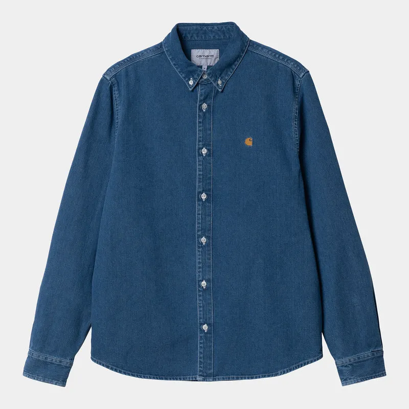 Carhartt WIP Weldon långärmad skjorta för män - Blå stentvättad