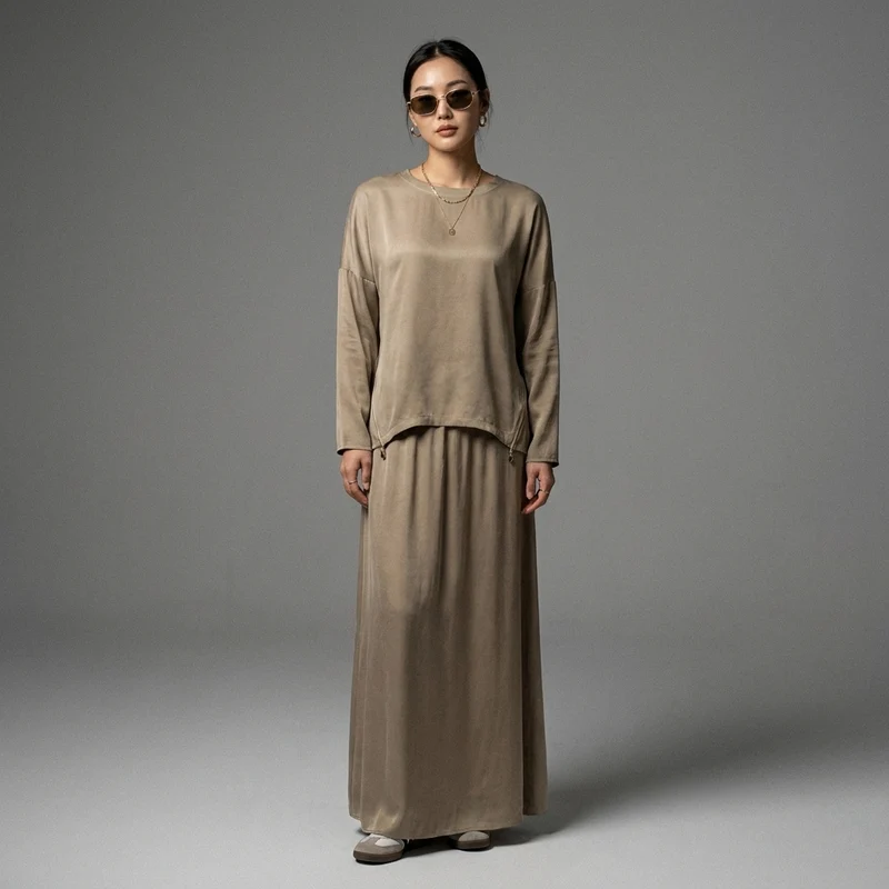 Ensemble Haut Manches Longues & Jupe Mi-Longue