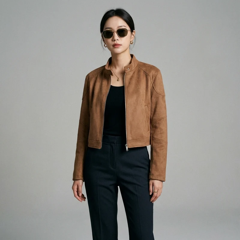 Veste Courte Zippée Camel