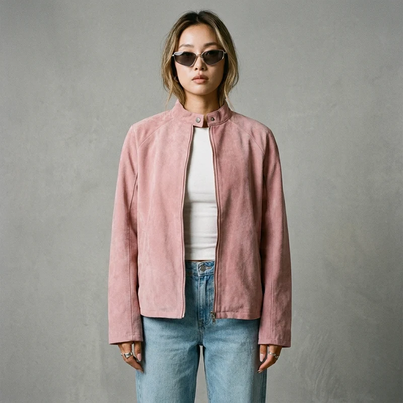 Veste Douce Col Rond Rose