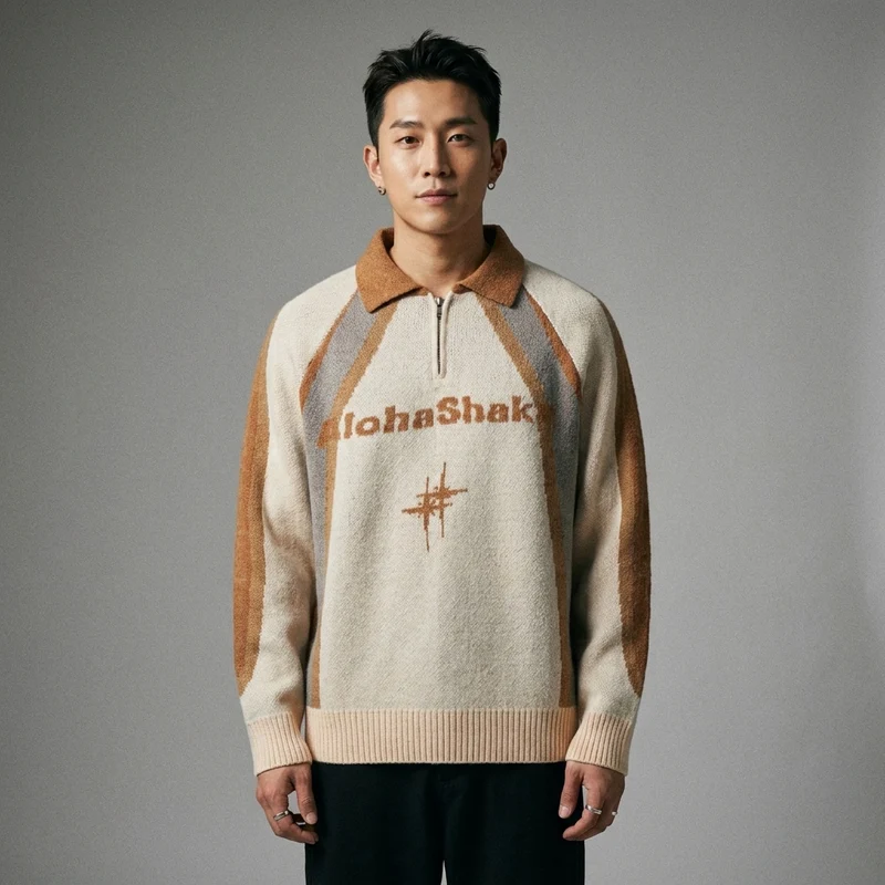 Pull Jacquard Col Rabattu