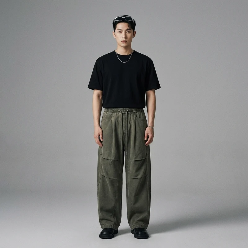 Pantalon Cargo Large Délavé