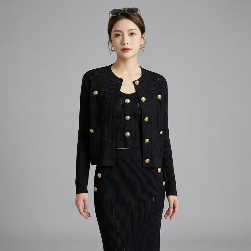 Ensemble Maille Cardigan, Gilet et Jupe