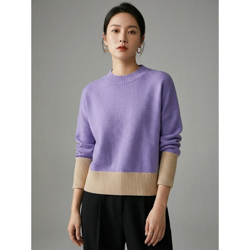 Pull Tricoté Col Rond Bicolore