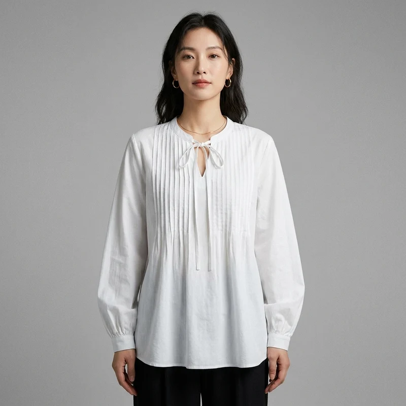 Chemise Plissée Manches Lanternes