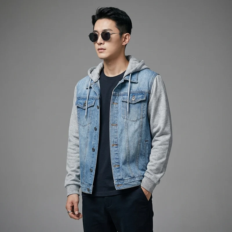 Veste en Denim Capuche Amovible