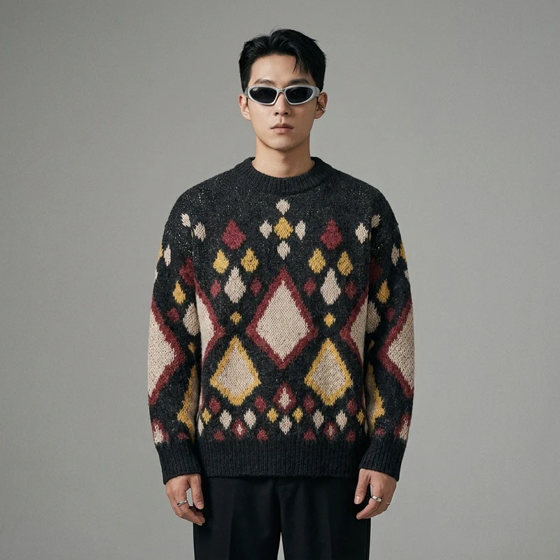 Chemise Tricotée à Motif Losanges