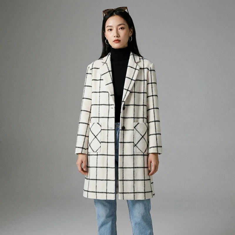 Manteau Long Carreaux Classique
