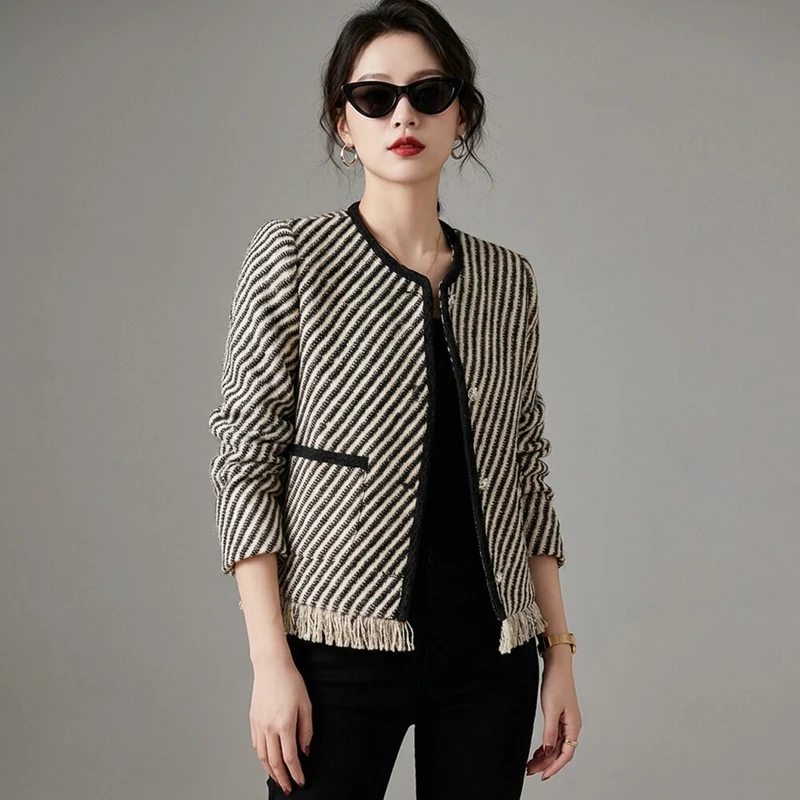 Veste Rayée Col Rond
