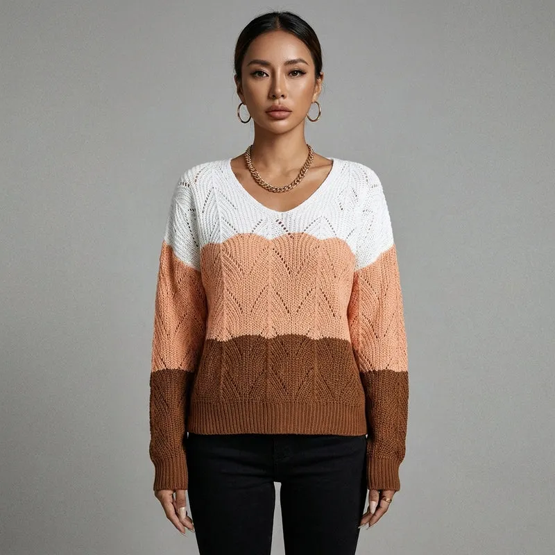 Pull Tricoté Rayé Col V
