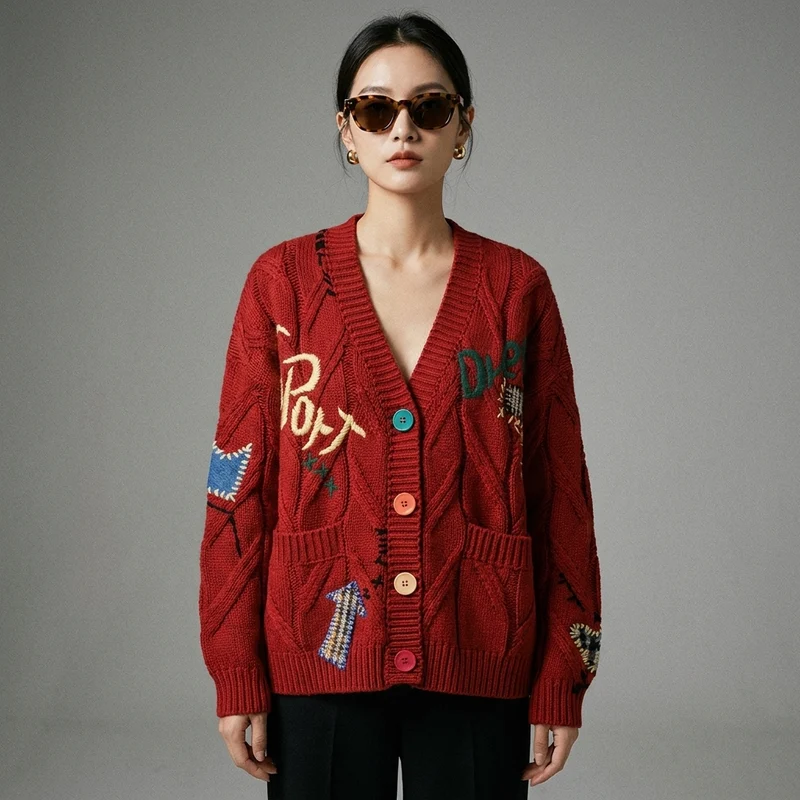 Cardigan Tricoté Brodé