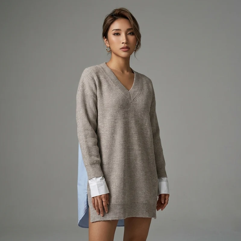 Pull Maille Col V Colorblock