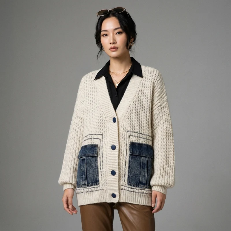 Cardigan Col V Tricoté Ample