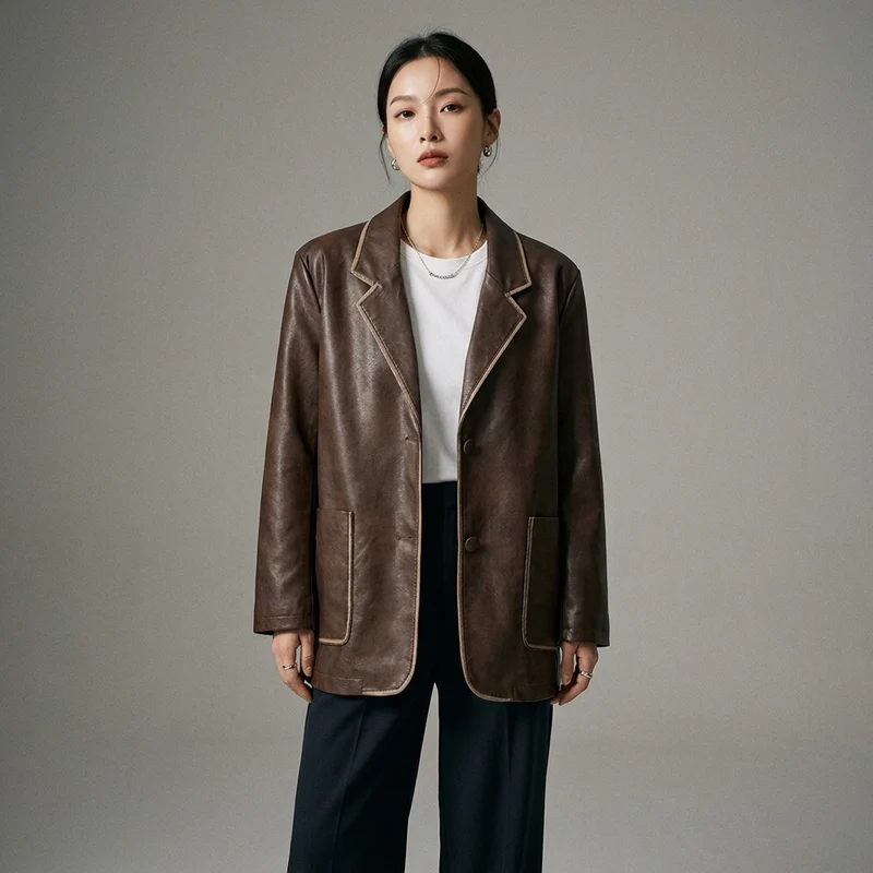 Veste Similicuir Vintage Oversize