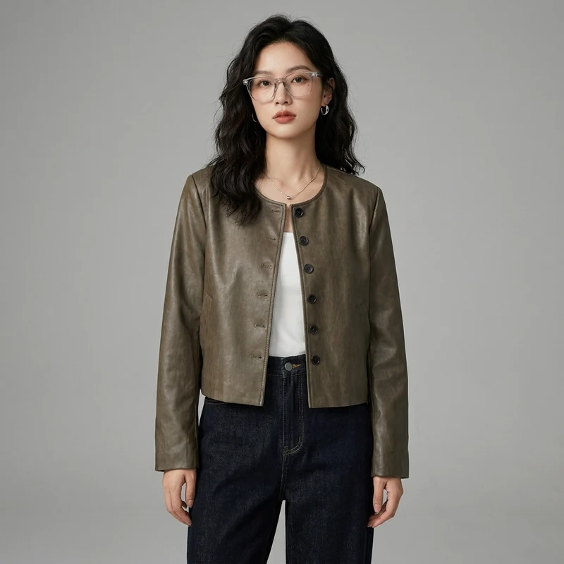 Veste Chic Col Rond Vintage