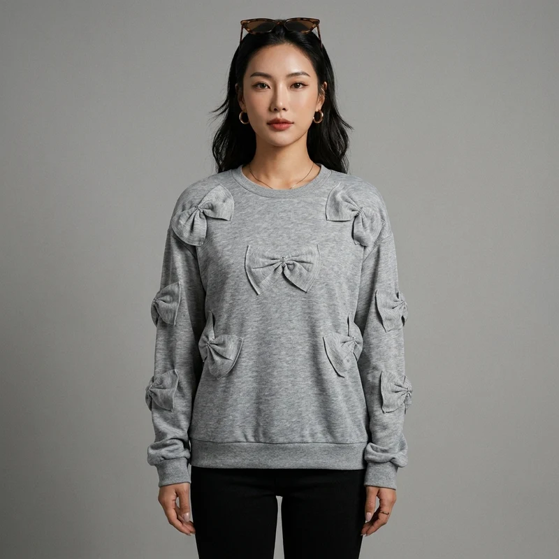 Sweat-shirt Nœud 3D Col Rond