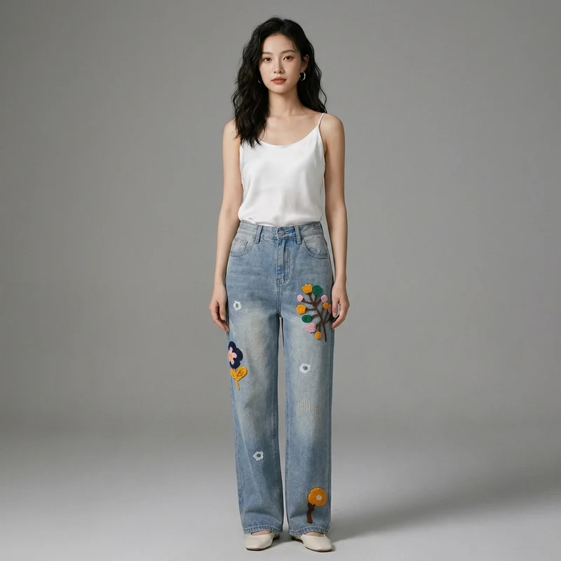 Pantalon Denim Droit Décontracté