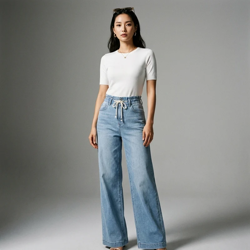 Jean Large Taille Haute Décontracté
