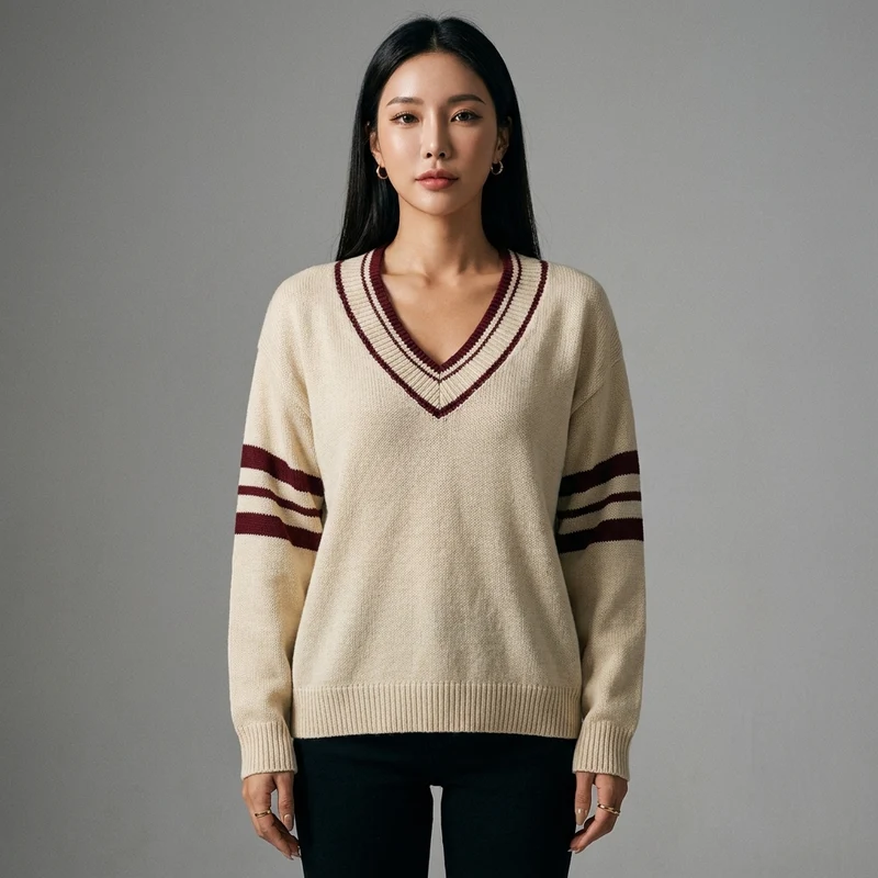 Pull Col V Rayé Oversize