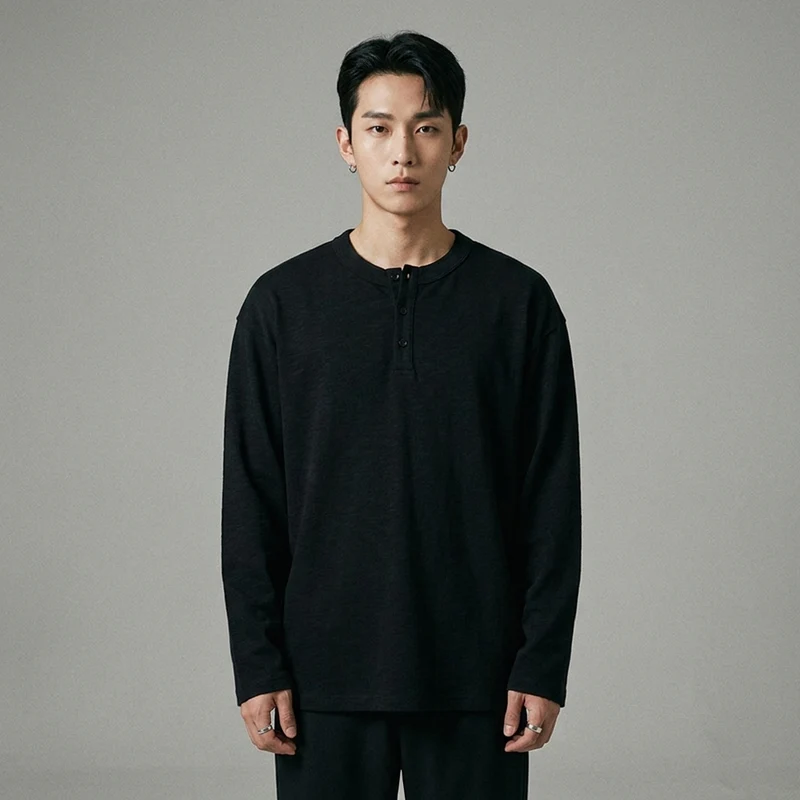 T-Shirt Henley Col Rond Décontracté