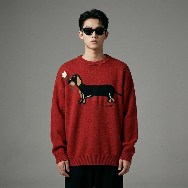 Pull Jacquard Chien Rétro