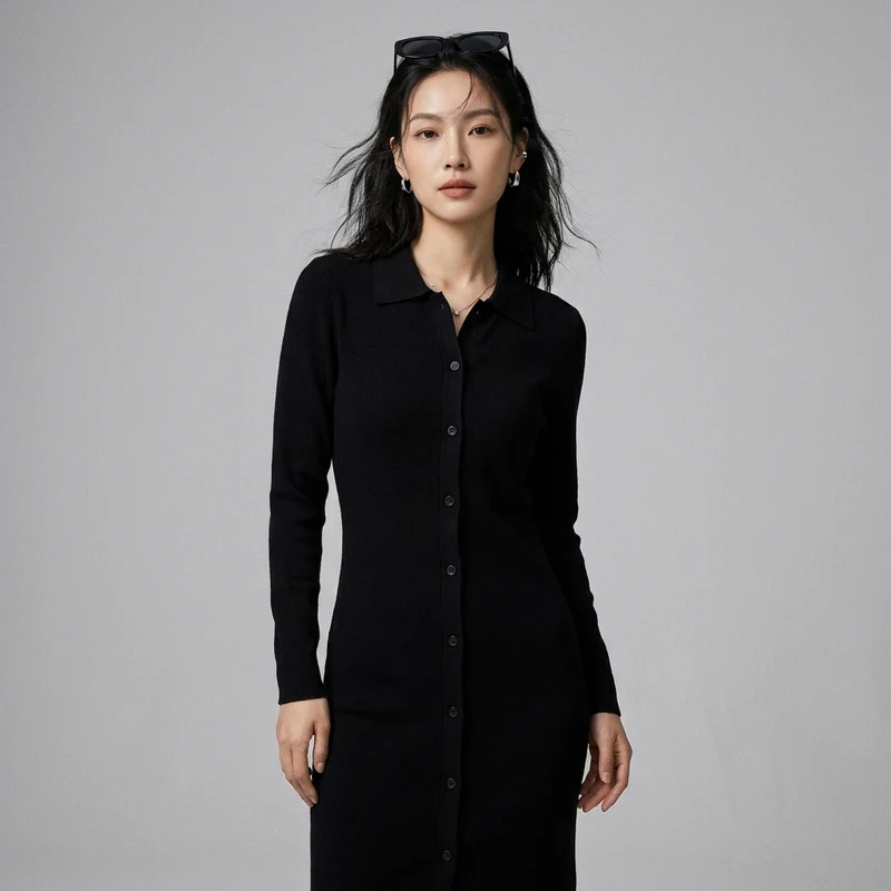 Robe Cardigan Tricotée Ajustée