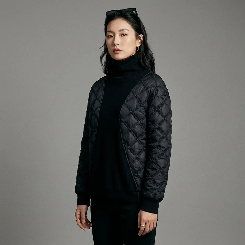 Manteau Rembourré Oversize Col Roulé