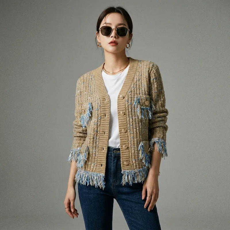 Veste Tweed Col V Style Coréen