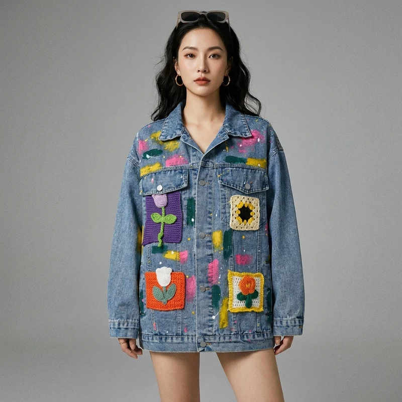 Veste Denim Imprimée Fleurie