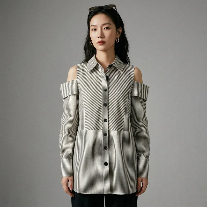 Chemise Rayée Épaule Dénudée