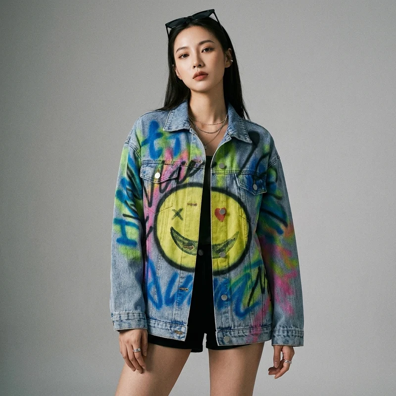 Veste en Jean Oversize Graffiti