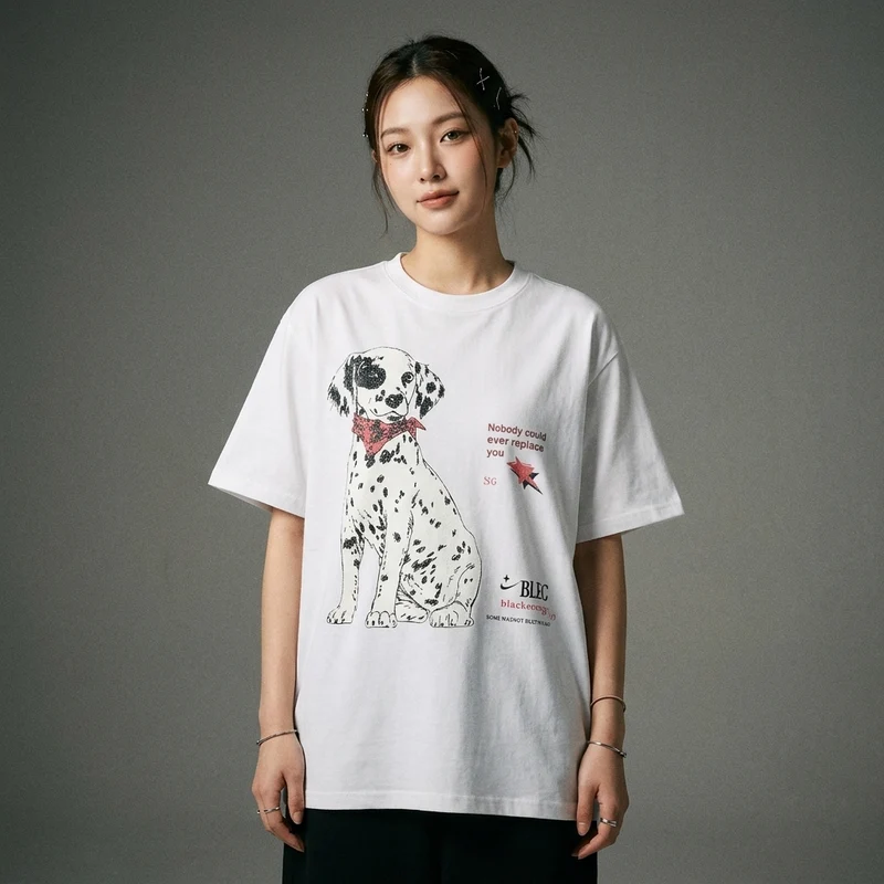 T-shirt Chien à Pois Imprimé