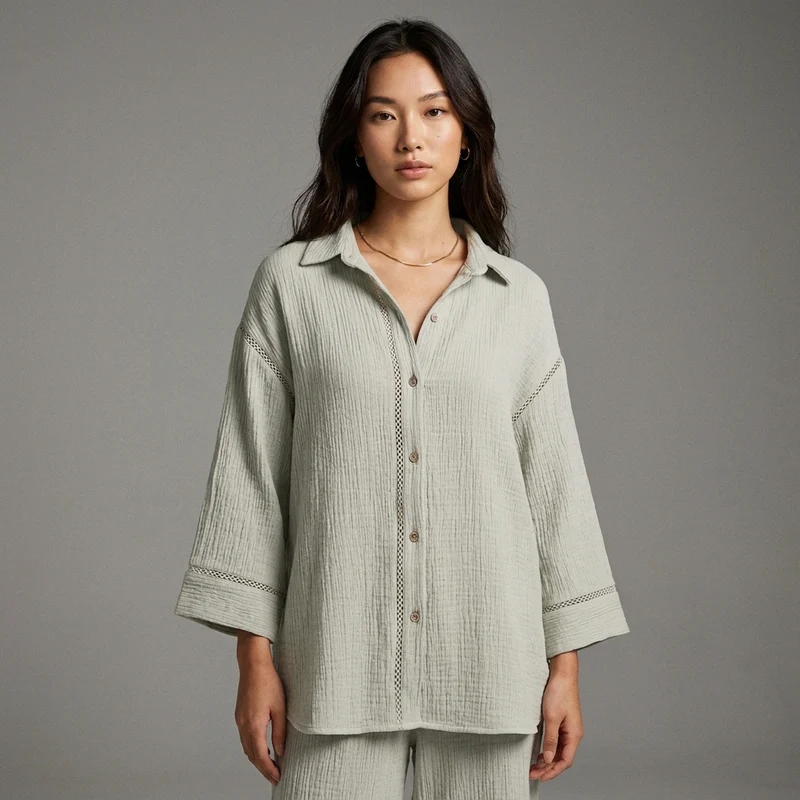 Chemise Loose en Gaze de Coton