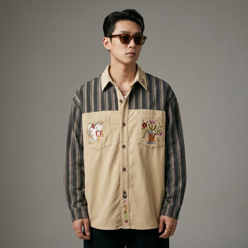 Chemise Oversize Rayée Brodé