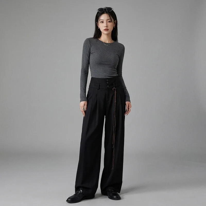 Pantalon Plissé Taille Haute Large