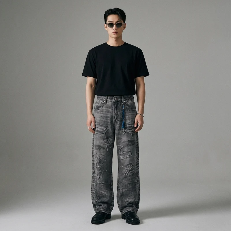 Pantalon Denim Imprimé Vintage