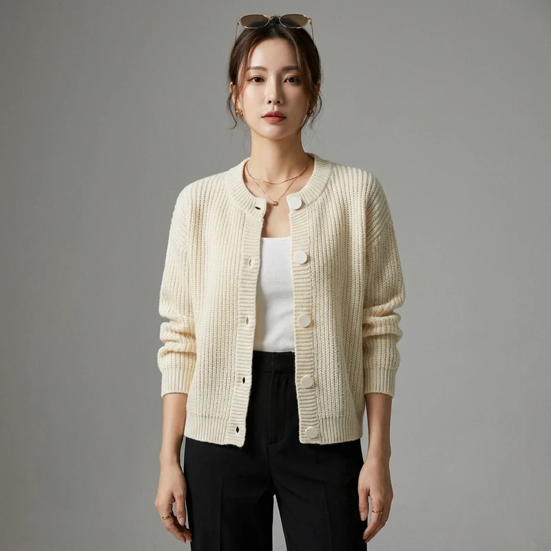 Cardigan Manches Longues Boutonné