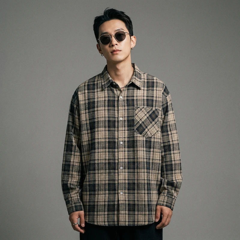 Chemise à Carreaux Oversize Bleu