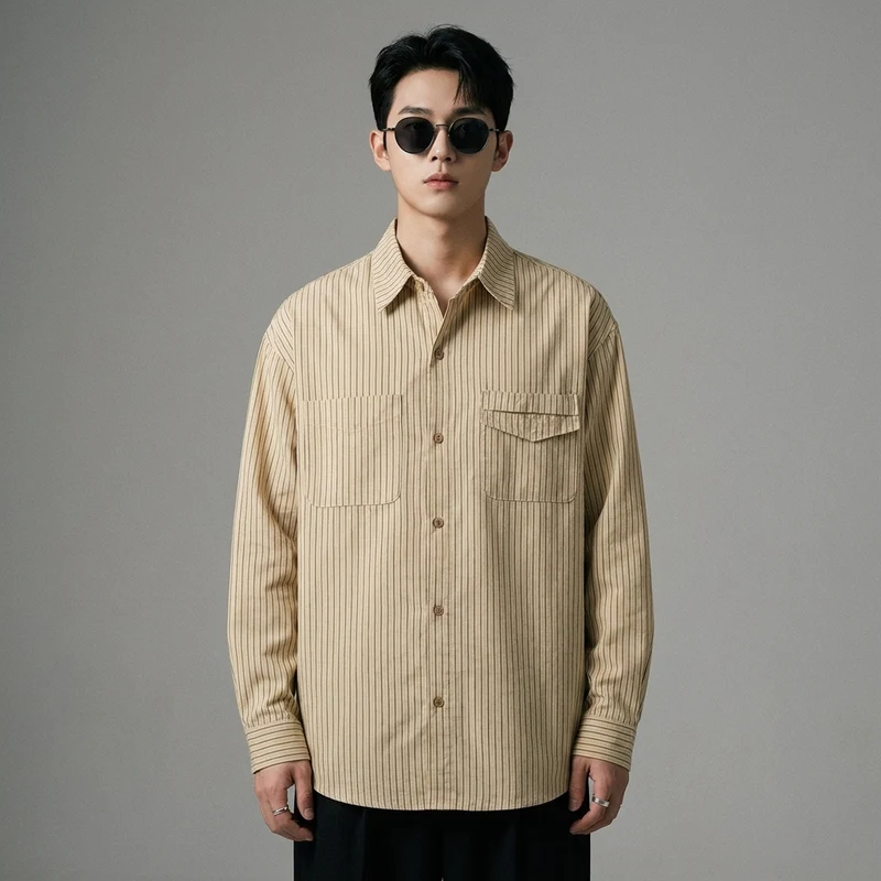 Chemise Rayée Oversize Col Rabattu